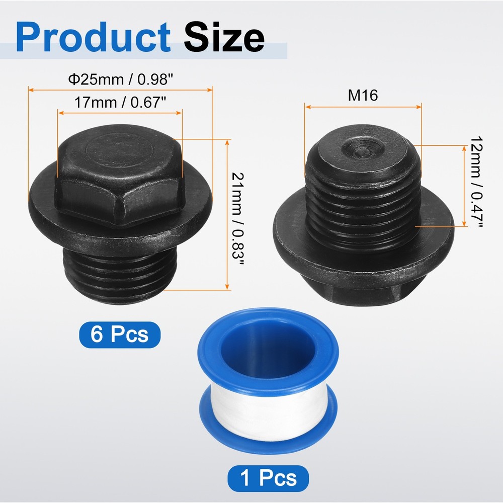 6Pcs M16x1.5 Carbon Steel Male Thread Outer Hex Pipe Plug Fitting Socket