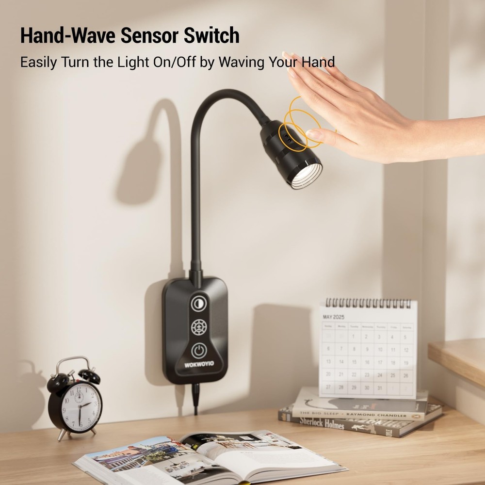 Wall Mounted Reading Light for Bed, Headboard Light with 360° Flexible Arm,