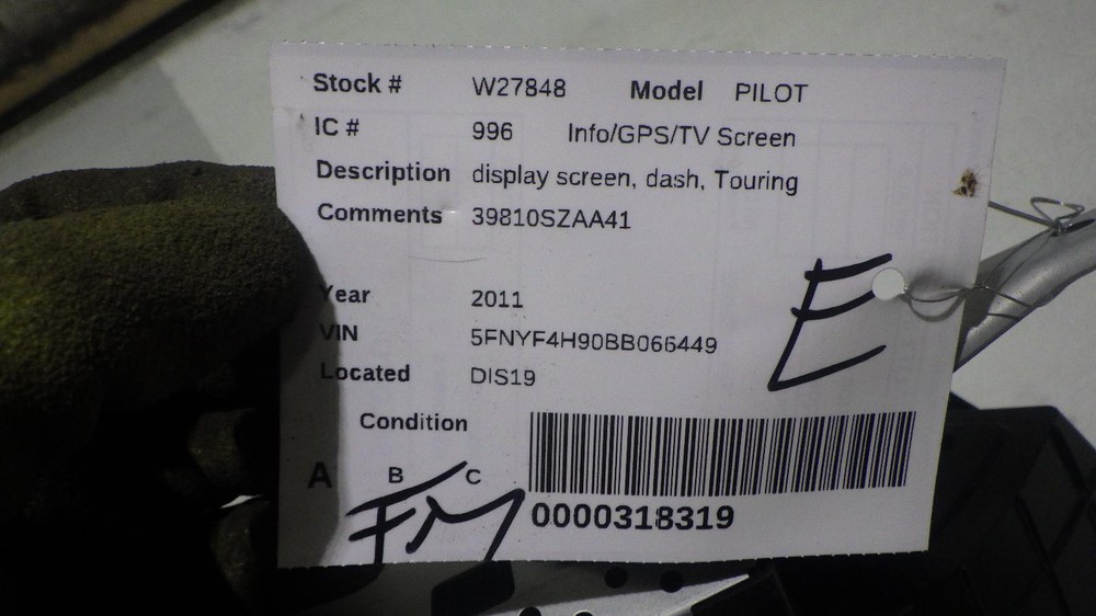 11 HONDA PILOT Info display screen 39810SZAA41