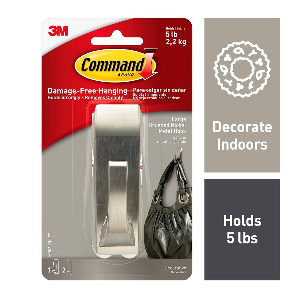 Command Large Modern Reflections Metal Hook, Brushed Large, Nickel