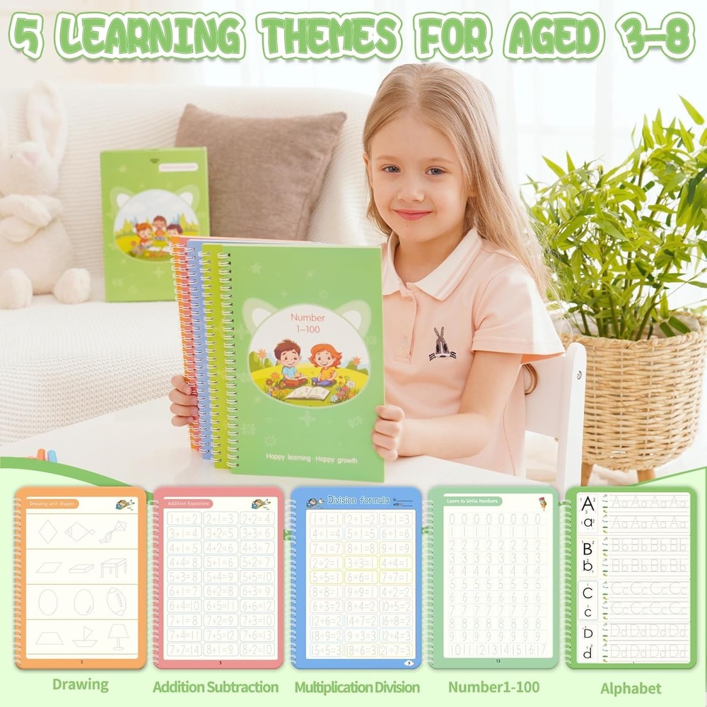 Reusable Grooved Handwriting Workbooks,Magic Copybook,Magic Writing Practice...
