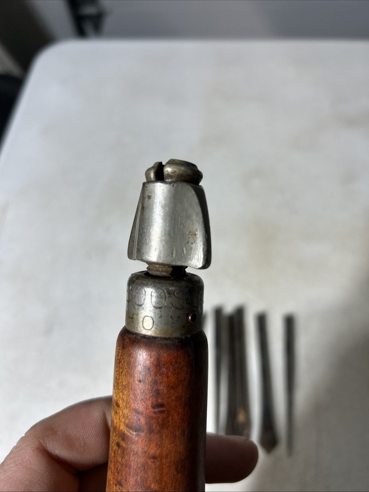 Vintage Wood Handle Screwdriver/Multi Tool With Bit Storage 7 Bits Marked