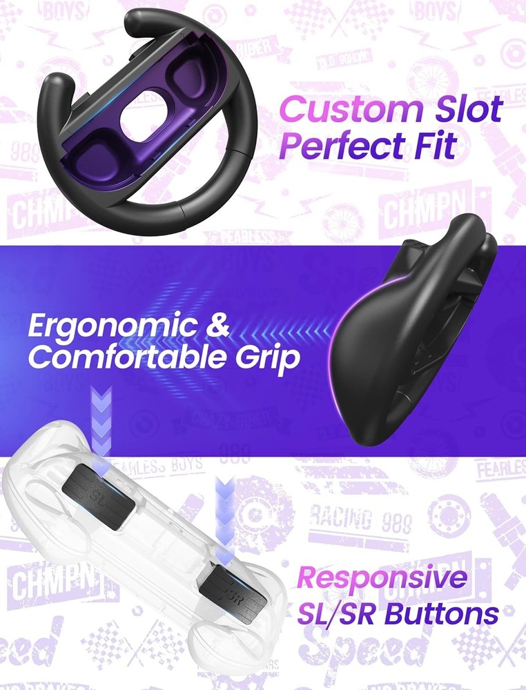 Steering Wheel Compatible with Switch 2 JoyCon Controller with Grip Black