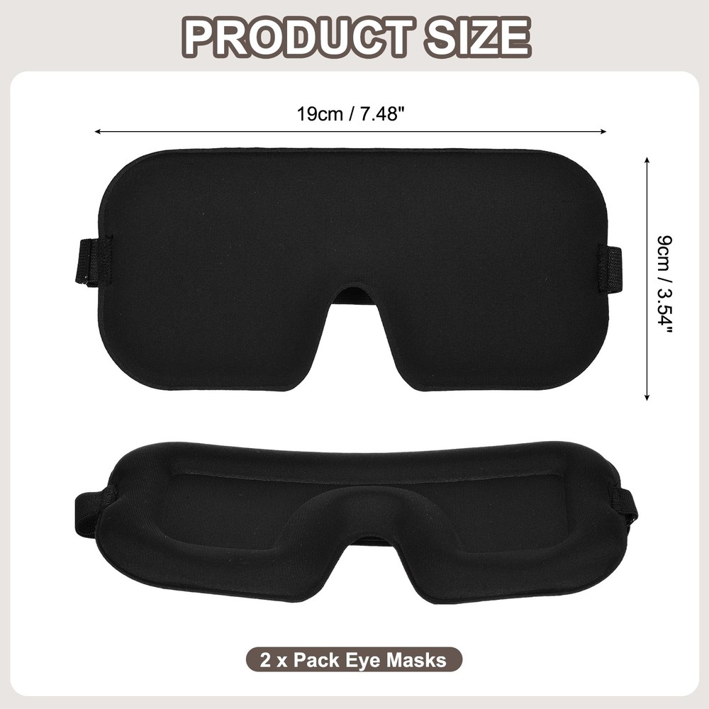 2 Pack Sleep Mask, 3D Square Eye Mask with Adjustable Strap, Black