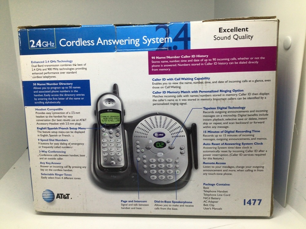 AT7T 2.4 GHZ CORDLESS ANSWERING SYSTEM 1477 Untested