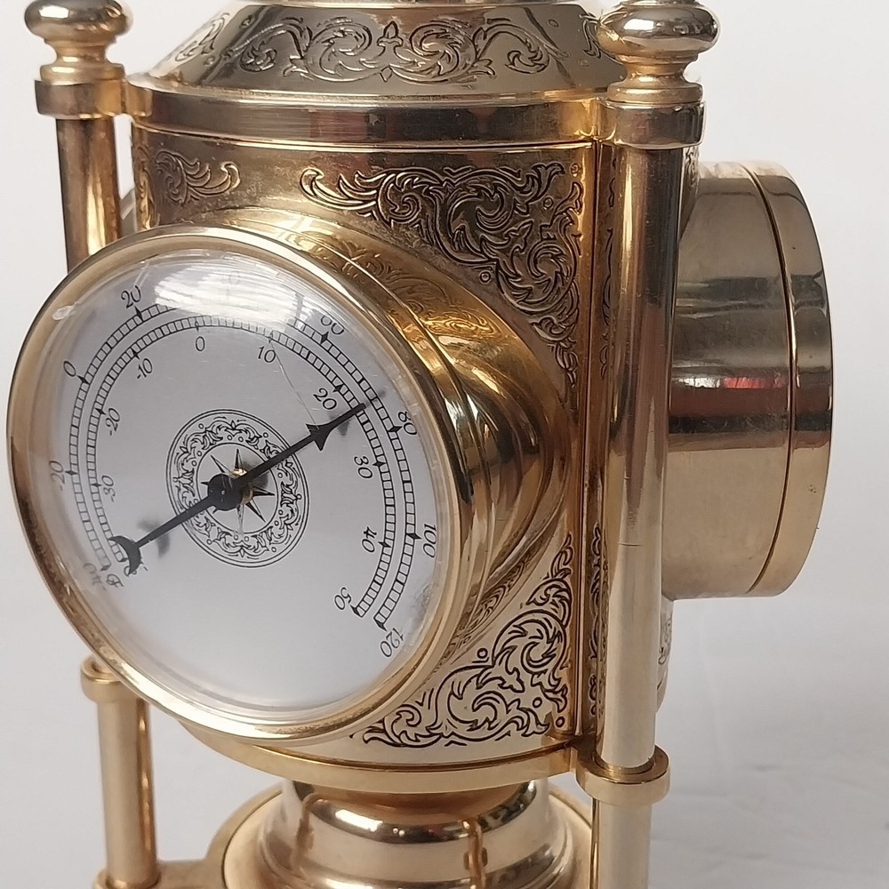 NAUTICAL 3-SIDED BRASS - CLOCK, BAROMETER, THERMOMETER & COMPASS WORKING