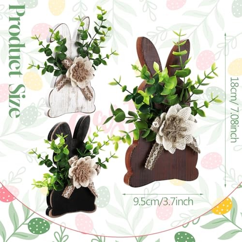 Yousoontic 3 Pcs Easter Table Decorations Rustic Wooden Easter Front Bunny