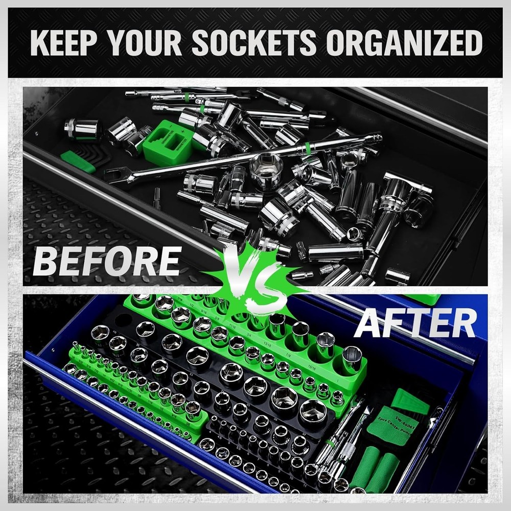 Magnetic Socket Organizer 8PCS Set - Durable Storage Trays