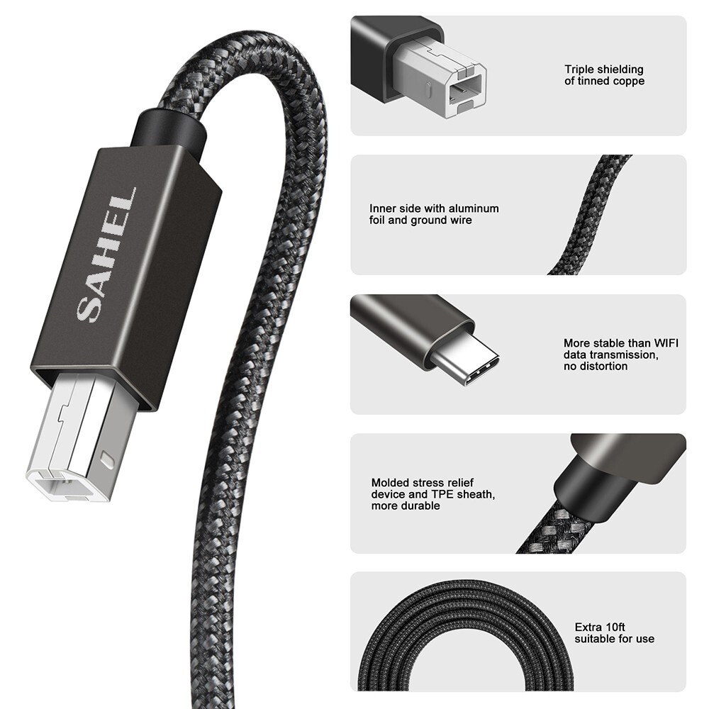 USB C Printer Cable 16ft ( 5m) (USB C to USB B Cable, USB B to USB C Cable)
