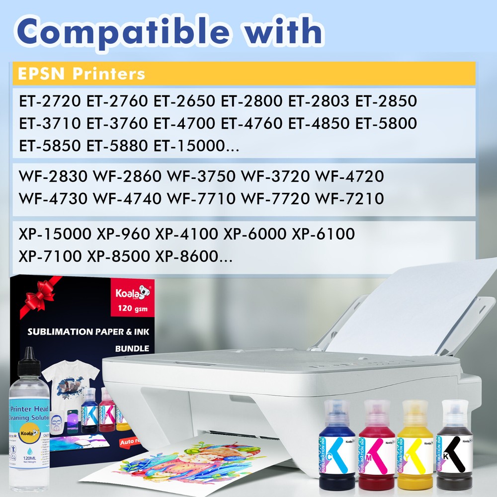 Koala Sublimation Paper and Ink Bundle with Sublimation Printer Head Cleaner Kit