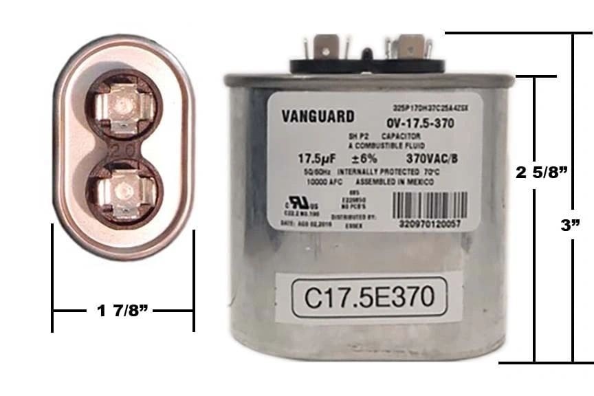 17.5 MFD 370 VAC Oval Motor Run Capacitor