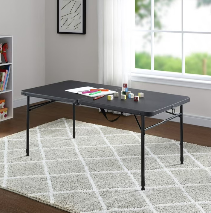 Mainstays 4 Foot Fold-in-Half Adjustable Folding Table, Rich Black