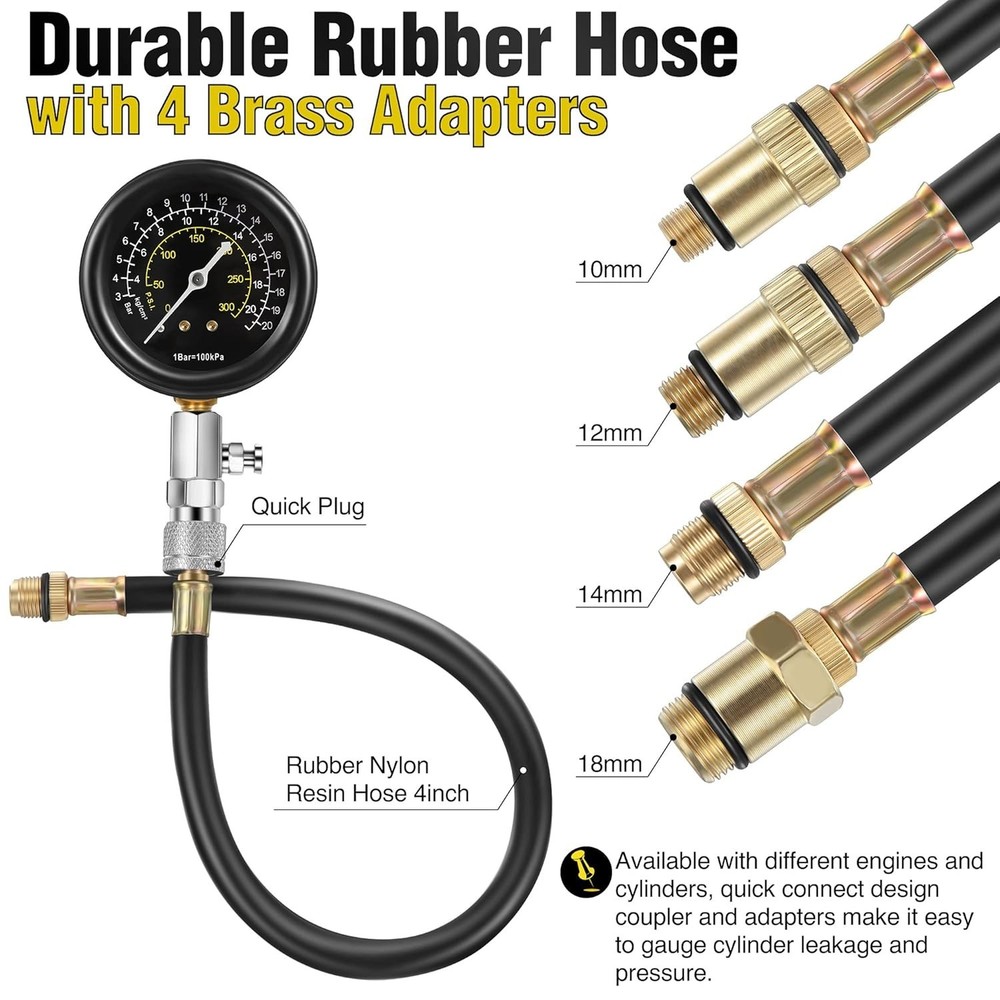 Universal Engine Testing Tools with Cylinder Pressure Gauge