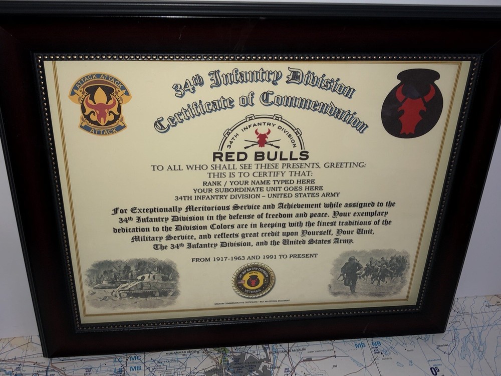 34TH INFANTRY DIVISION / COMMEMORATIVE - CERTIFICATE OF COMMENDATION