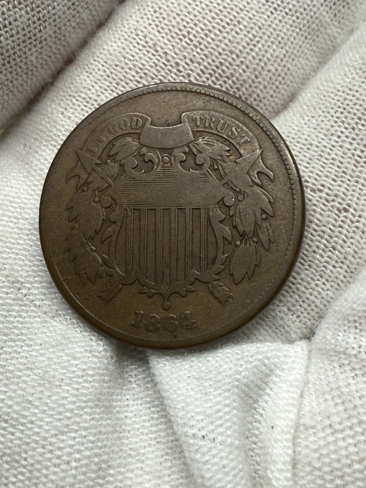1864 Two Cent Piece US Copper Coin VG L77