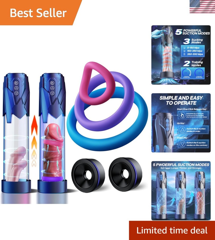 Automatic Penis Pump with Quick Release: 5 Modes & 3 Rings for Better Stamina