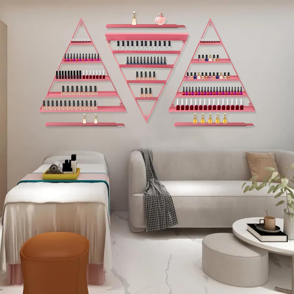 5 Tier Wall-Mounted Metal Nail Polish Display Rack,Simple Triangular Storage She