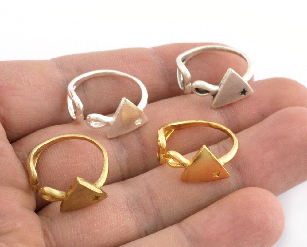 Heart Triangle Star Ring Adjustable Raw,Shiny Silver-Gold Antique silver 3032