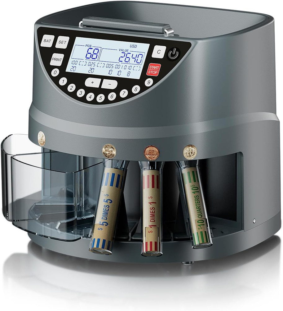 Coin Counter and Sorter with TFT Display - Accurate Sorting Machine for 5 Denomi