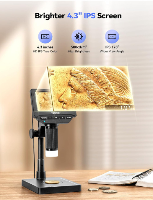 TOMLOV DM4W Microscope with Weighing Scale: 4.3" Digital Coin Microscope...