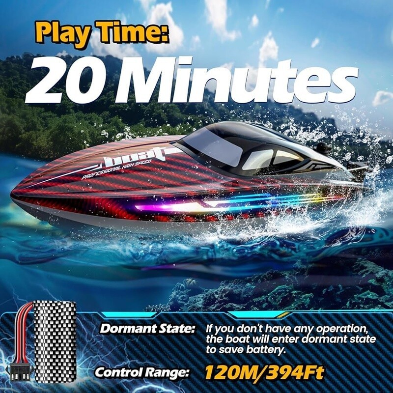 RC Boat 30KMH Waterproof Fast Remote Control Self-Righting W/ Light Modes New