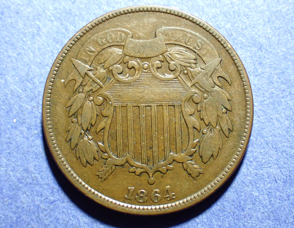 1864 Large Motto Two Cent  Abt. VF