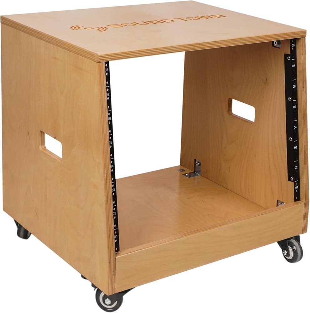 Slanted 8U Studio Rack Solid Birch Plywood Golden