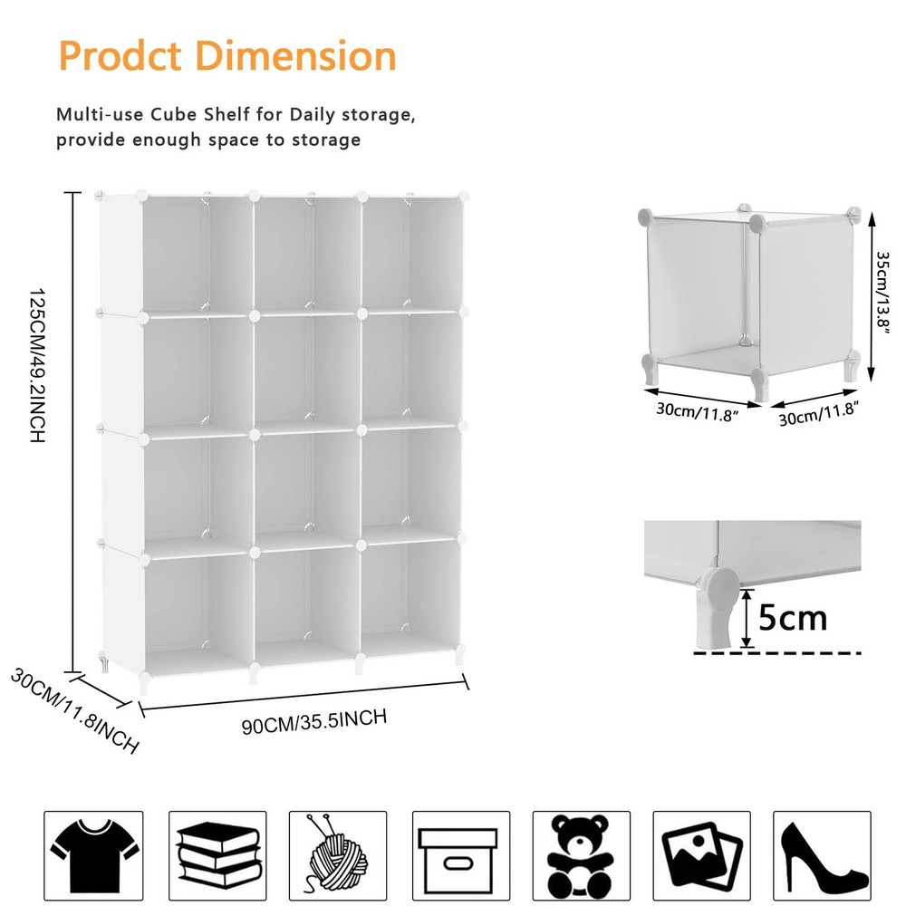 Cube Storage Organizer Storage 12 Cube Bookshelf DIY Plastic Closet Clothes S...