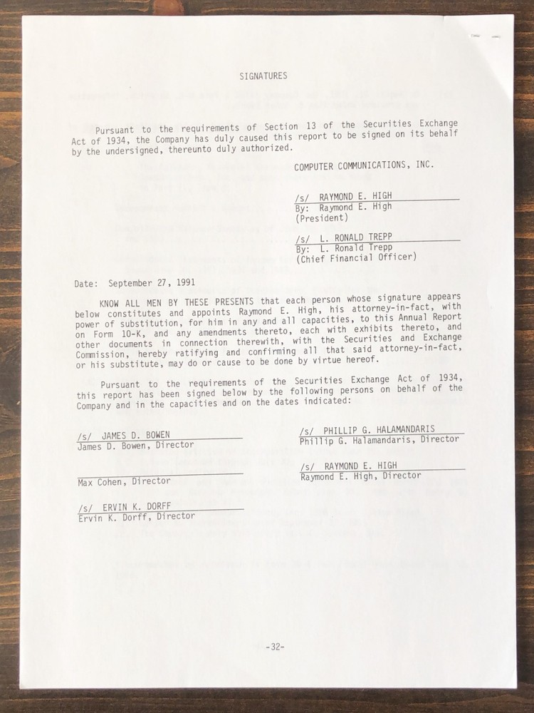 1991 Computer Communications Inc Form 10-K Report