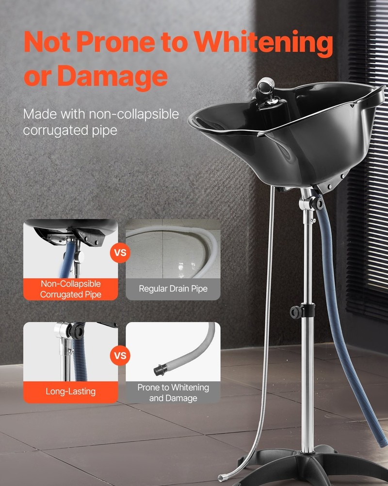 Portable Shampoo Bowl Deep Shampoo Sink Adjustable Height & Angle Includes