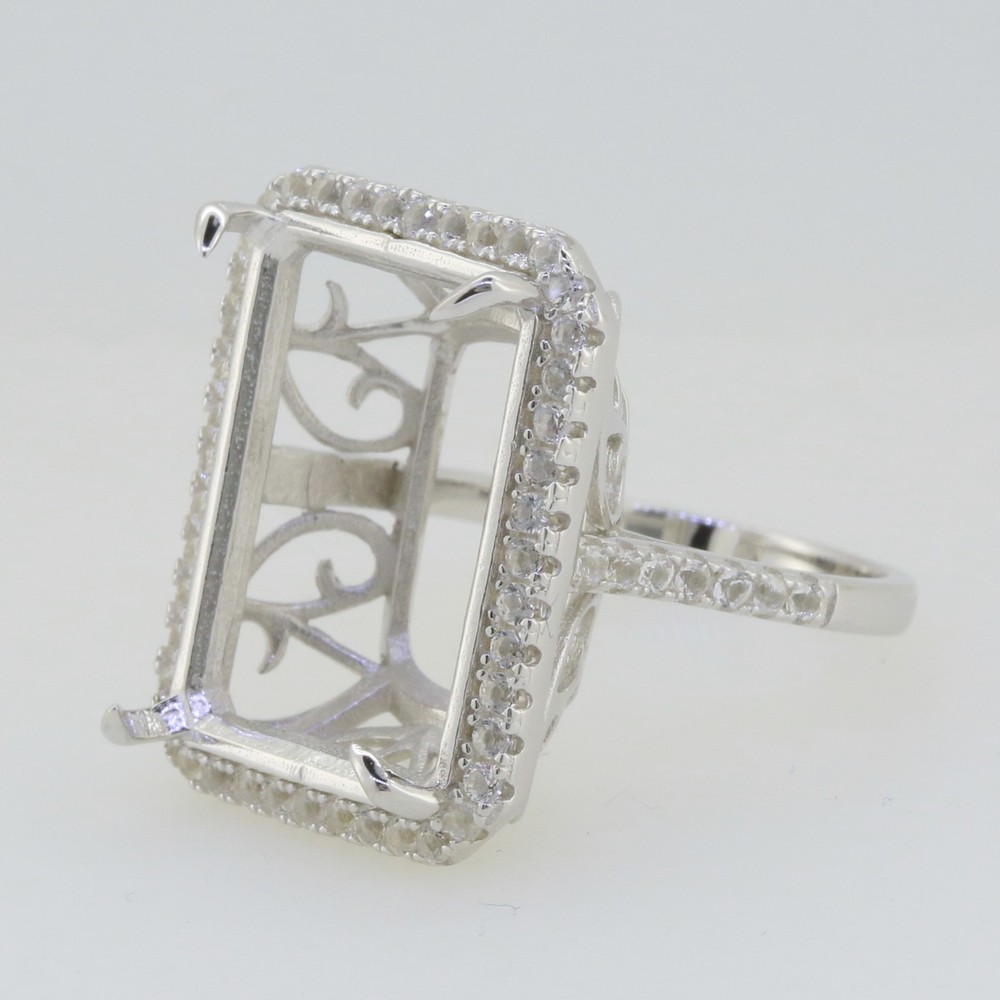 Sterling Silver Semi Mount Ring Setting Emerald OCT 20X15mm White Topaz