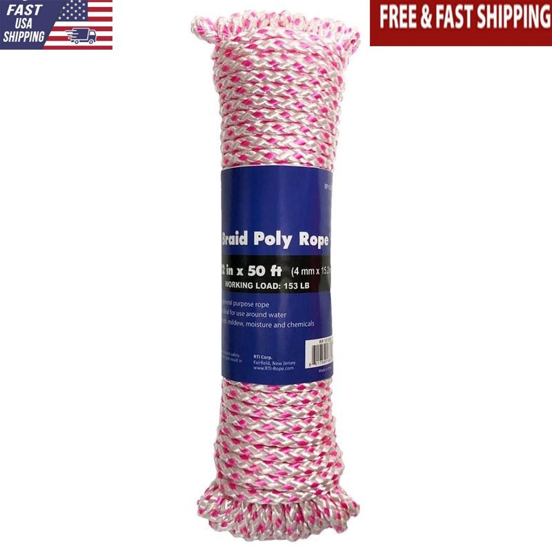 Diamond Braid Polypropylene Rope Floating Strong Durable Boating Camping 50 Ft