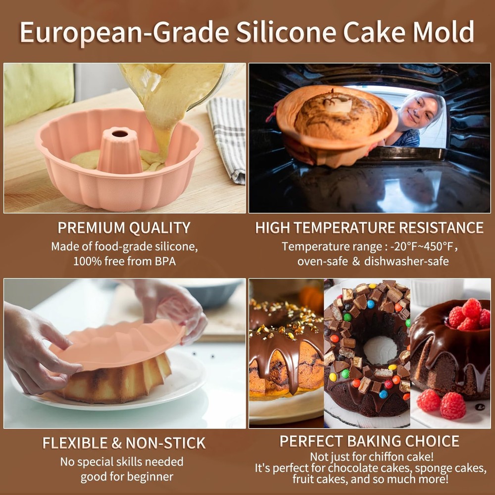 PADELE 2 Pack Silicone Cake Pan Nonstick,10 Inch, large, Red+Grey