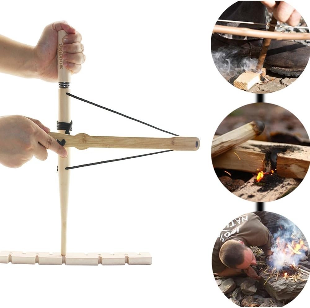 Complete Bow Drill Kit with Bamboo Fire Starter for Scouts & Adventurers