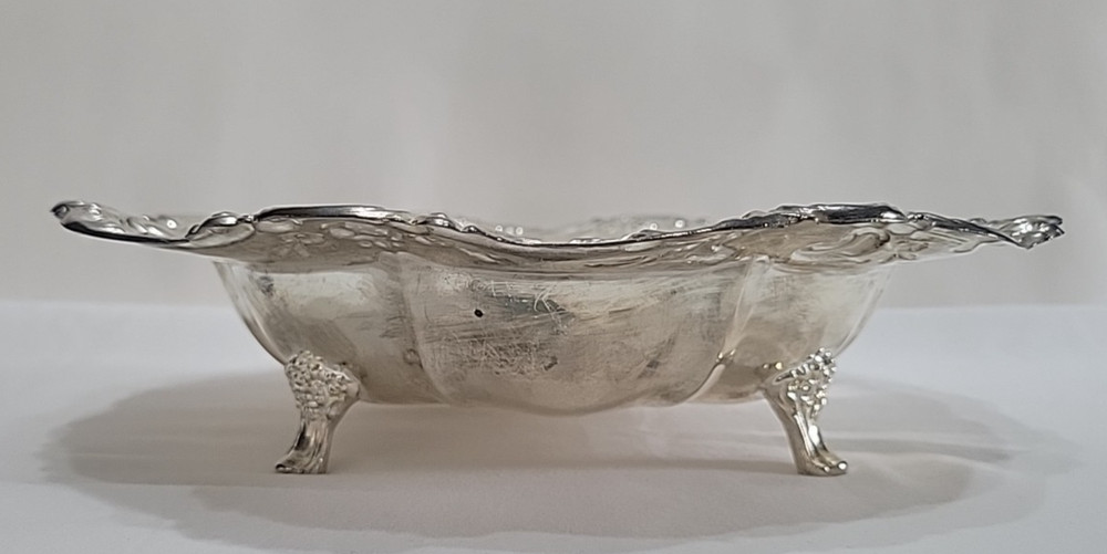 Vintage Silverplate Footed Serving Bowl Scroll Rim Candy Dish Rococo Style 11"