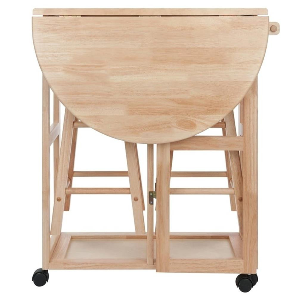 Pemberly Row 3-Piece Solid Wood Mobile Breakfast Dinette Set in Natural