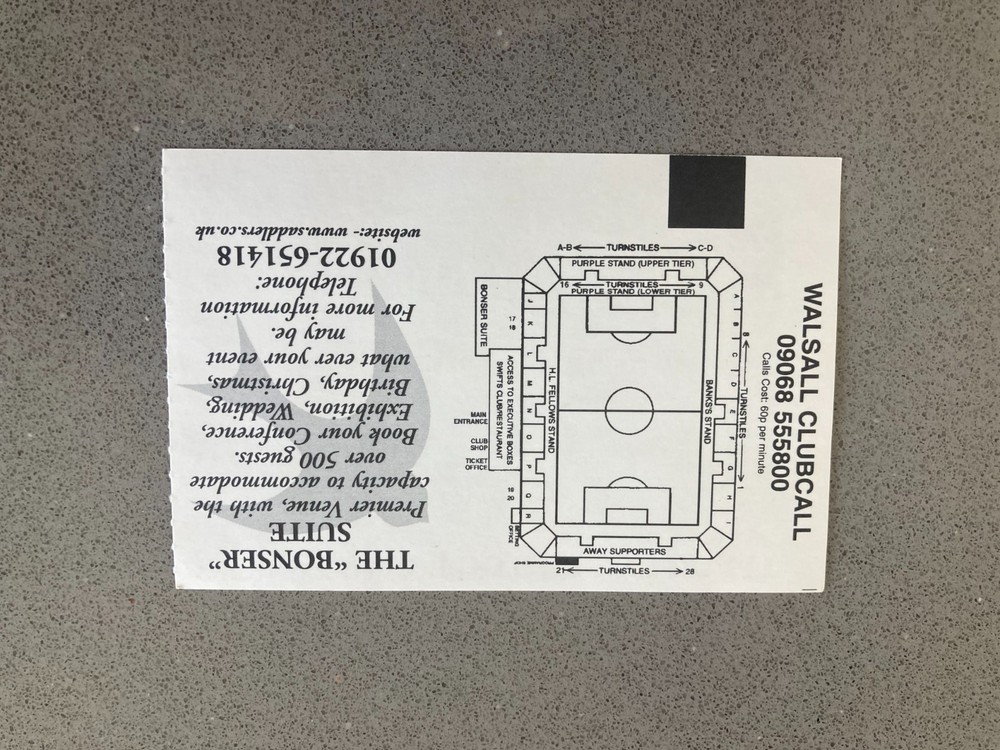 Walsall v Burnley 2002-03 Match Ticket