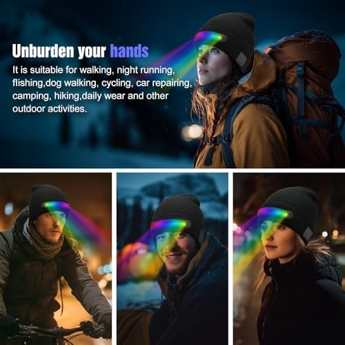 Beanie Hat with LED Light Strip, Rechargeable Winter Warm Cap with Multiple