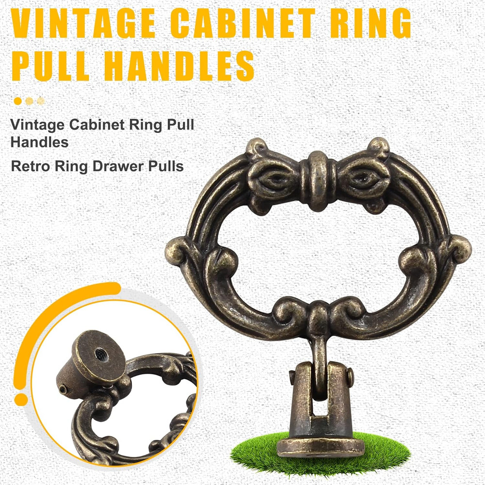 6 Pcs Antique Bronze Drop Ring Drawer Pulls, Vintage Cabinet Pull Handles, Small