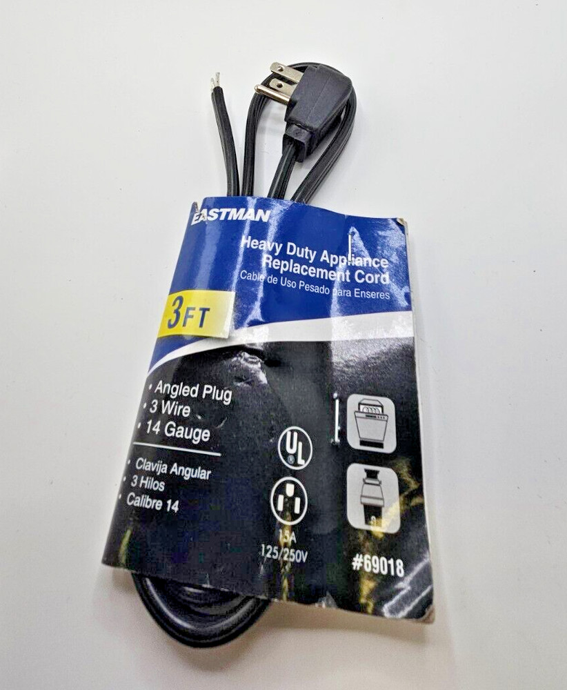 (QTY 4) Eastman Heavy Duty Appliance Replacement Cord 3FT Angled Plug 69018