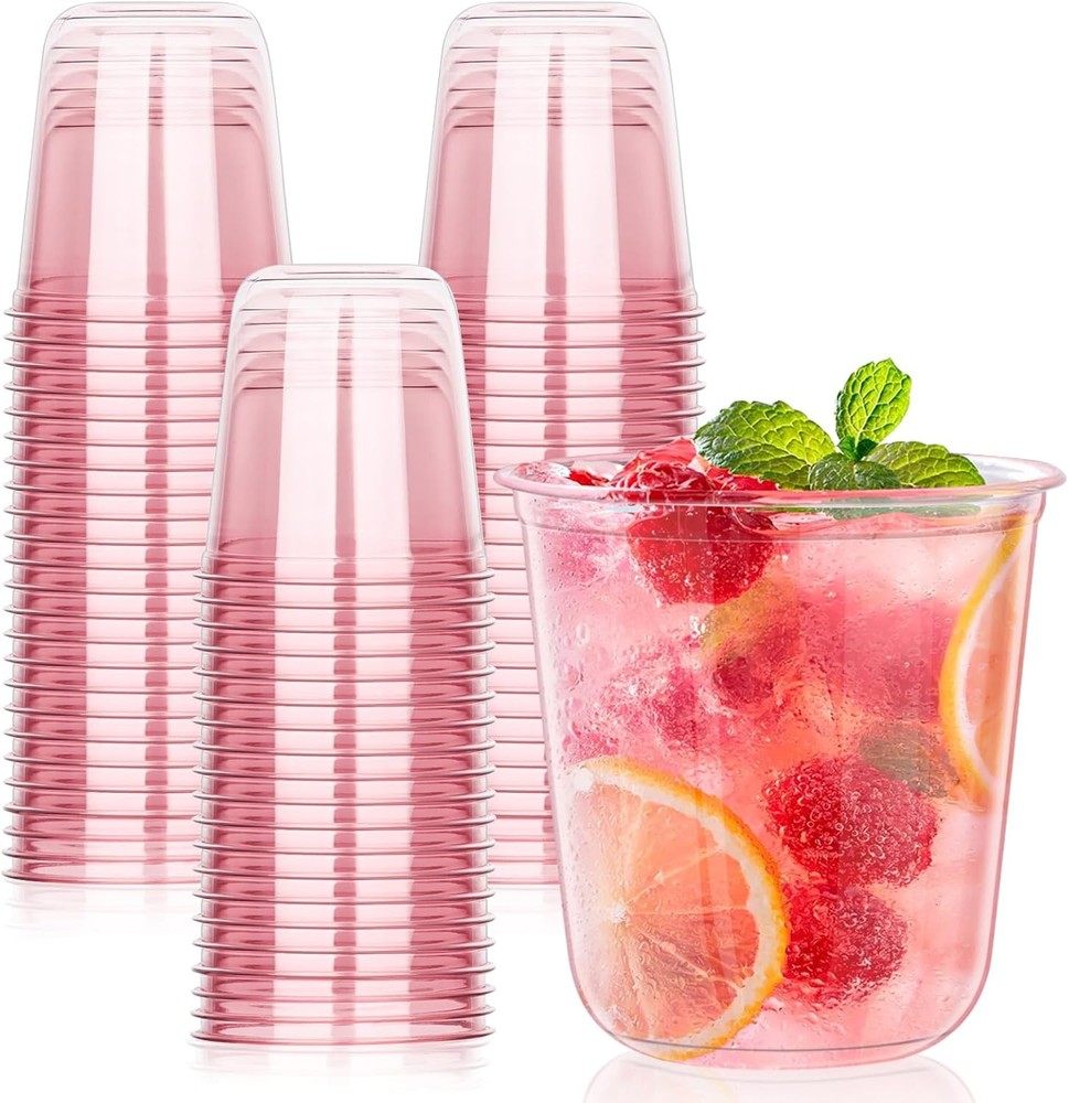 Red Clear Plastic Cups for Party, Disposable Steml Wine