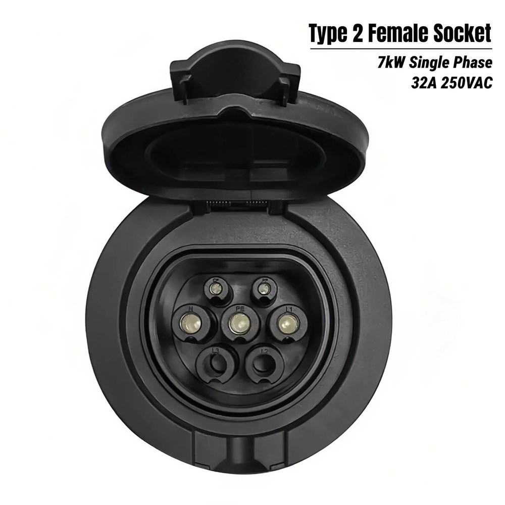 Type 2 Female EV Socket Replacement (station side), 32A 250V 7kW Single Phase