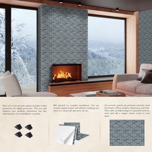 12Pack Acoustic Panels, Self-Adhesive 3D Brick Pattern 12"×12"-Brick Lime Black
