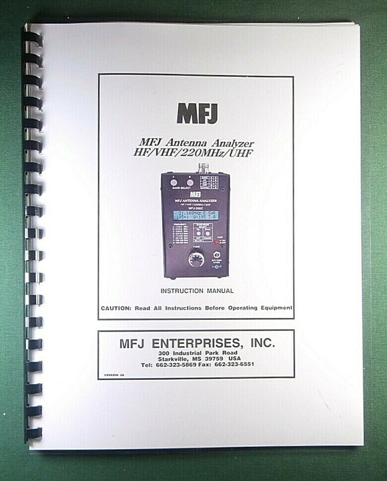 MFJ 266C Antenna Analyzer Instruction Manual: w/Clear Protective Covers!