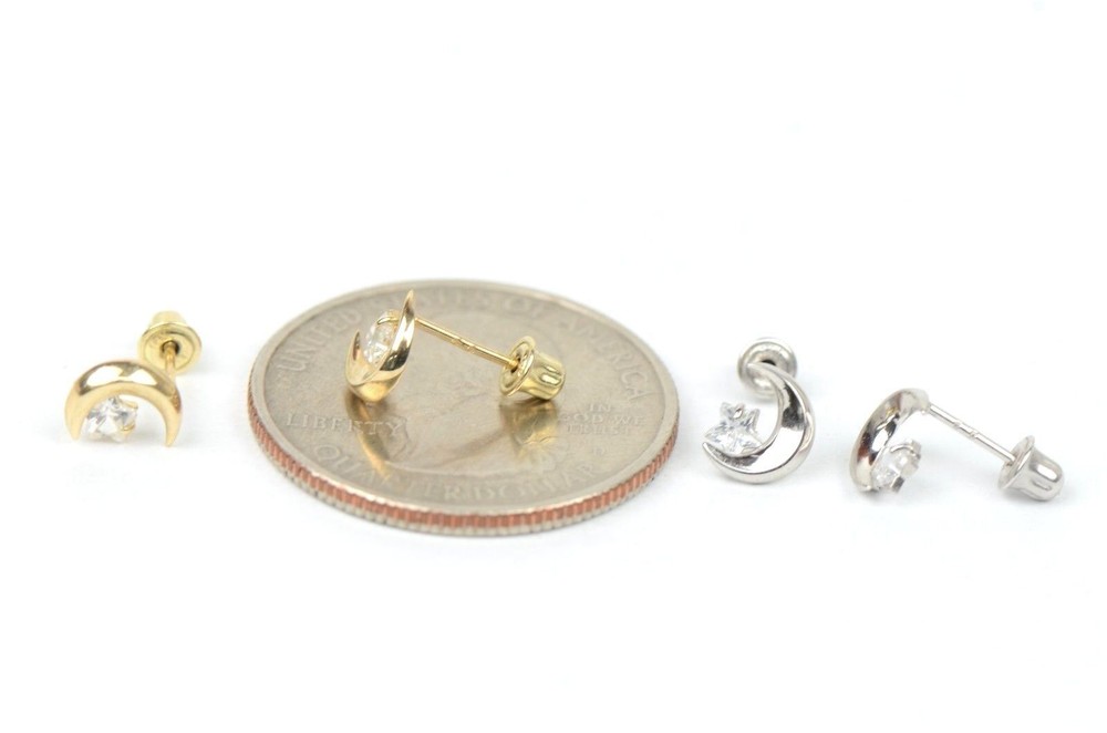 14k Yellow Gold Moon and Star Stud Earrings