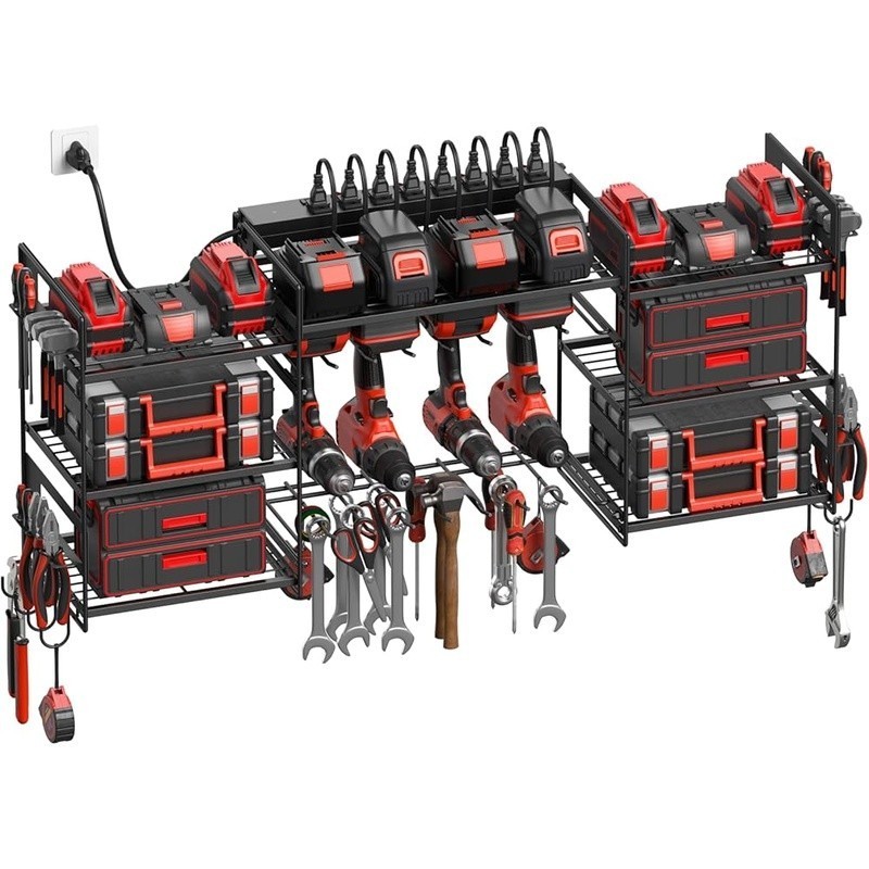 Power Tool Organizer Wall Mount Tools and Battery Storage Rack Charging Station