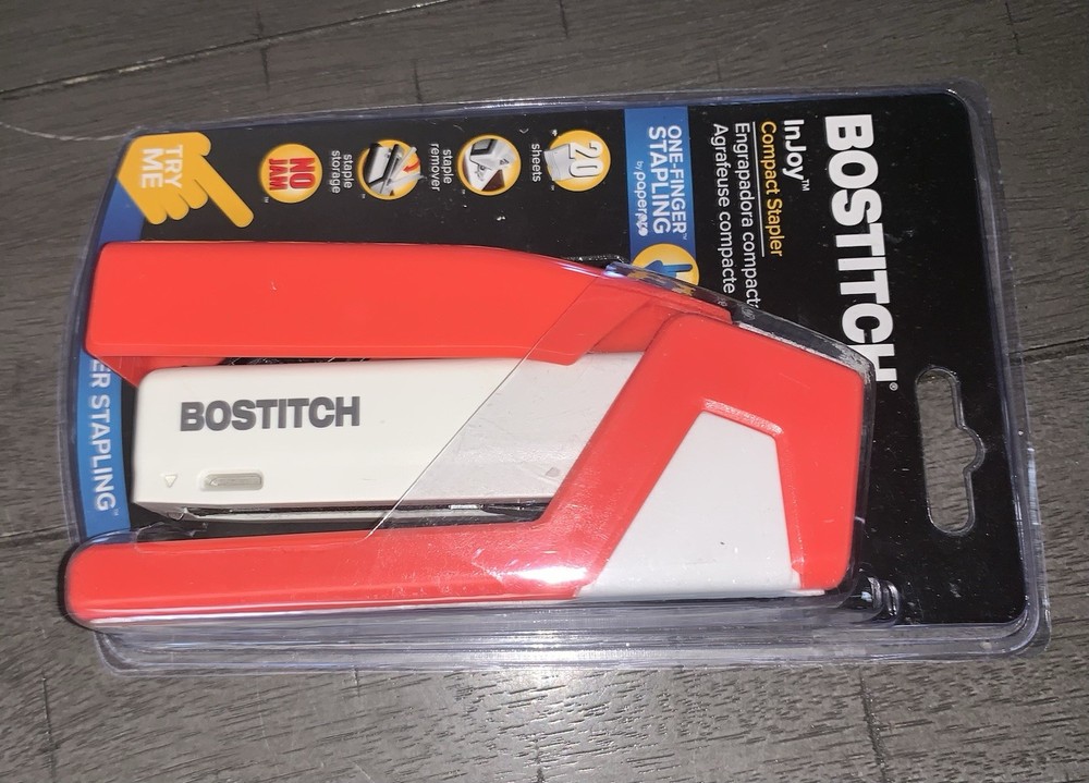 B2 Bostitch Injoy Spring-Powered Compact Stapler, 20-Sheet Capacity Red Standard
