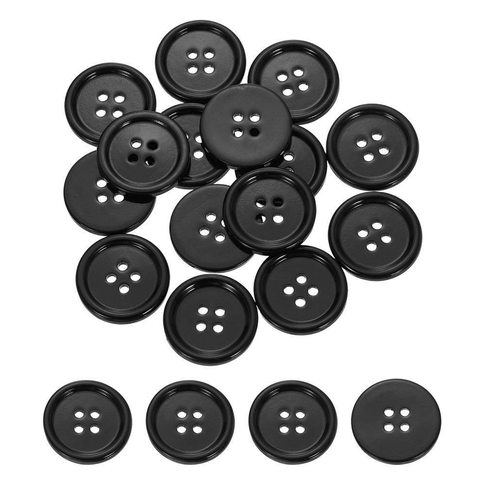 20Pcs Natural Shell Buttons, 18mm 4-Hole Clothes Craft Sewing Button, Black