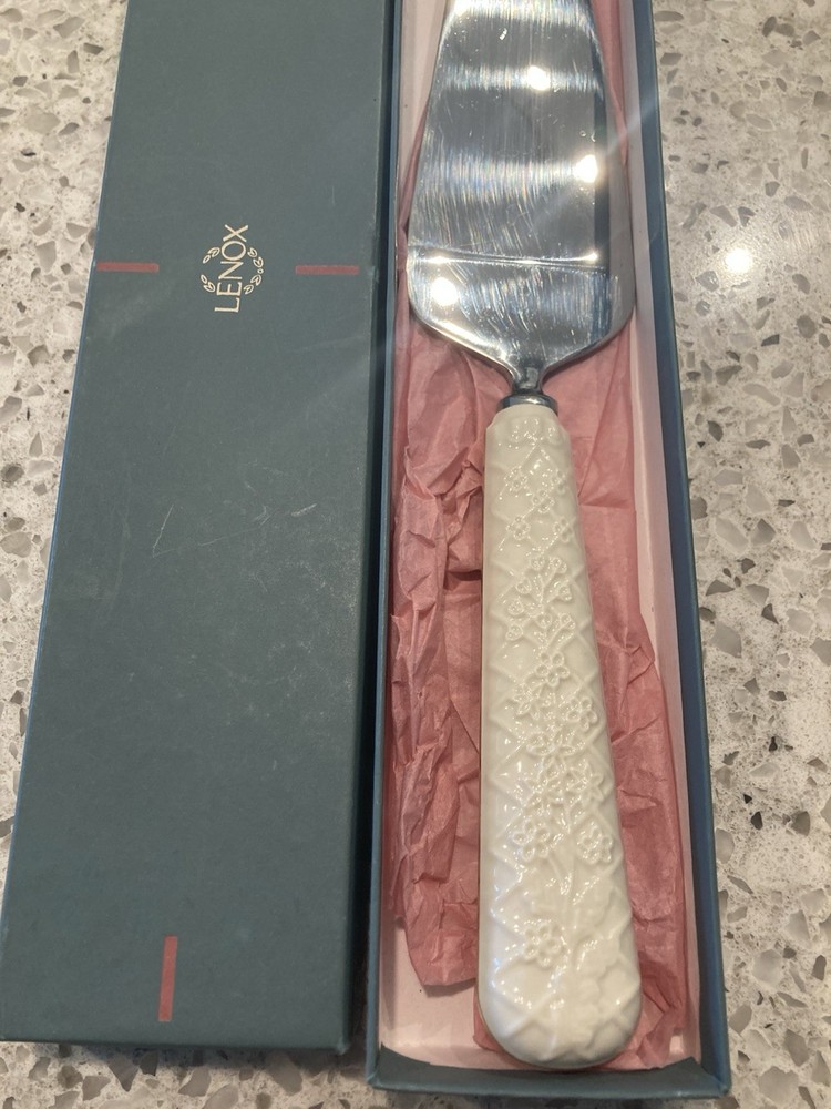 lenox cake server With Porcelain Handle And Original Box Vintage