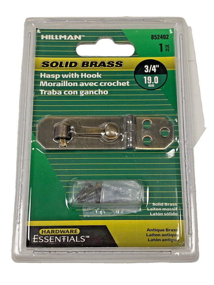 Hillman 852402 3/4” Solid Brass Hasp w/ Hook Antique Brass Hardware Essentials